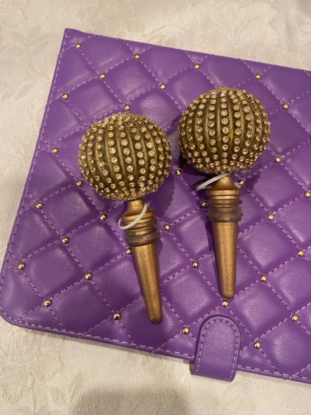 Bling Gold wood Jeweled Spherical Bottle Stoppers. NEW NEVER USED
